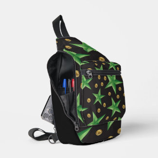 BLACK WITH GREEN STARS & GOLD POLKA DOTS SLING BAG