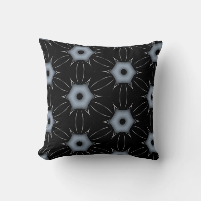 Black with Grey Dots Kaleidoscope Pattern Cushion (Front)
