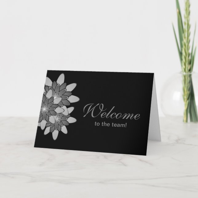 Black with Grey Floral Lotus Welcome Card (Front)