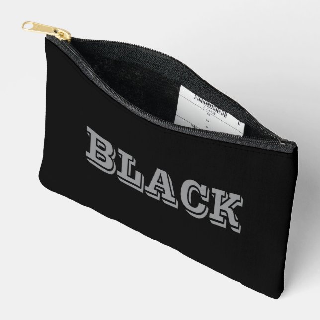 Black With Grey Text On Black Solid Colour     Accessory Pouch (Open)