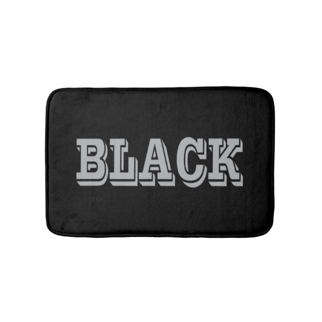 Black With Grey Text On Black Solid Colour Bath Mat (Front)