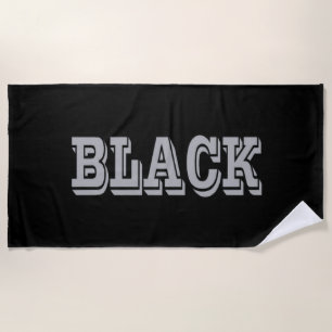 Black With Grey Text On Black Solid Colour Beach Towel