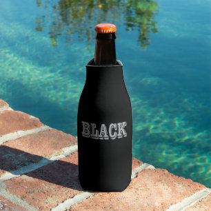Black With Grey Text On Black Solid Colour Bottle Cooler