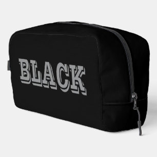 Black With Grey Text On Black Solid Colour Dopp Kit
