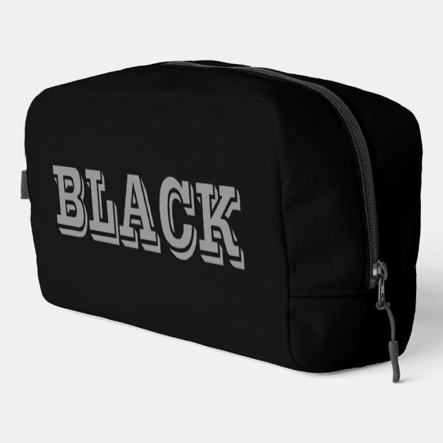 Black With Grey Text On Black Solid Colour Dopp Kit (Right Corner)