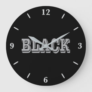 Black With Grey Text On Black Solid Colour Large Clock
