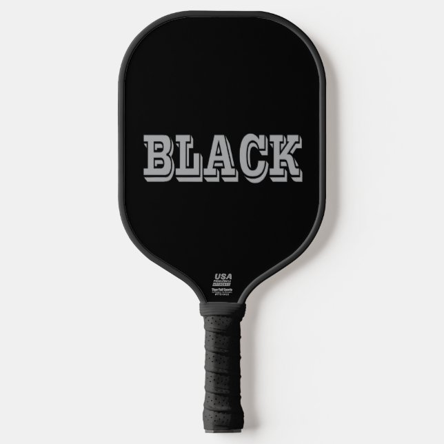 Black With Grey Text On Black Solid Colour     Pickleball Paddle (Front)
