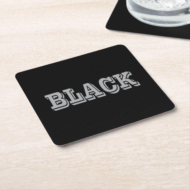 Black With Grey Text On Black Solid Colour Square Paper Coaster (Angled)