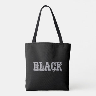 Black With Grey Text On Black Solid Colour Tote Bag