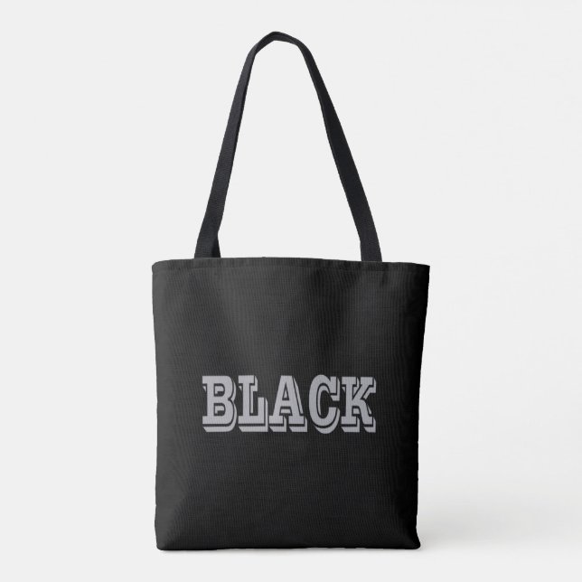 Black With Grey Text On Black Solid Colour Tote Bag (Back)