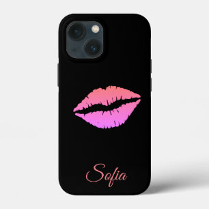 Black with lips iphone name customisation cover. iPhone 13 mini case