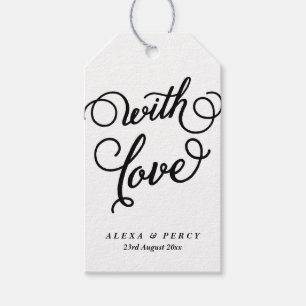Black With Love Whimsical Script Wedding Gift Tag