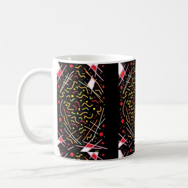 Black with mixed color pattern neat dinky coffee mug (Left)