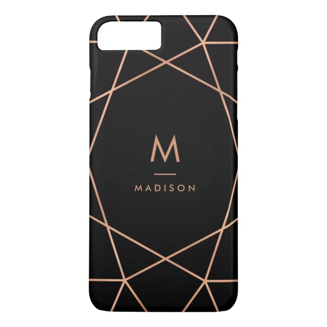 Black with Modern Faux Rose Gold Geometric Pattern Case-Mate iPhone Case (Back)