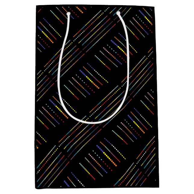 Black with multi coloured patterns medium gift bag (Front)
