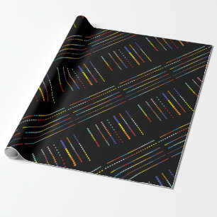 Black with multi coloured patterns wrapping paper
