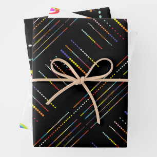 Black with multi coloured patterns wrapping paper sheet