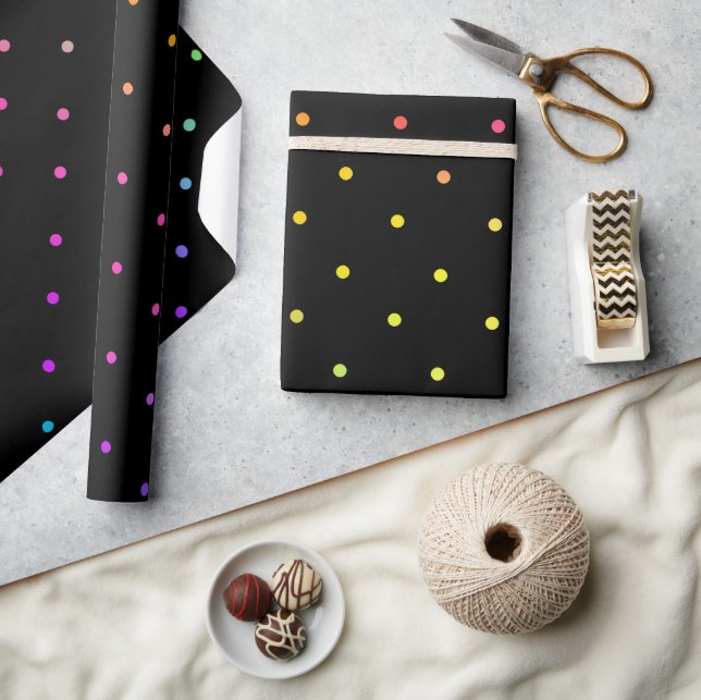 Black with Multicolour Polka Dots  Wrapping Paper (Crafts)