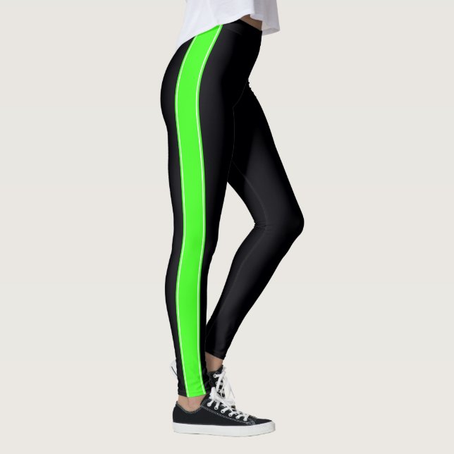 Black with Neon Green Stripes Leggings (Right)