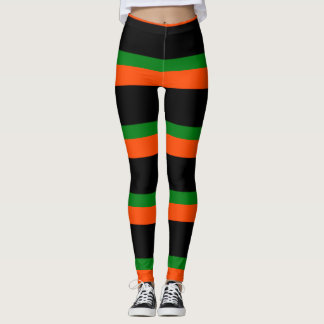 Black With Orange and Green stripes Leggings
