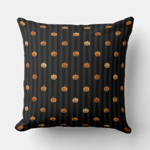 BLACK WITH ORANGE HALLOWEEN PUMPKINS CUSHION