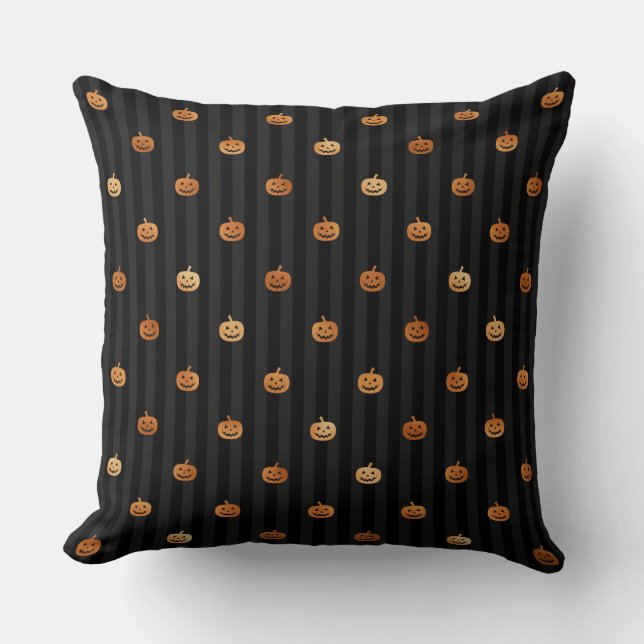 BLACK WITH ORANGE HALLOWEEN PUMPKINS CUSHION (Front)