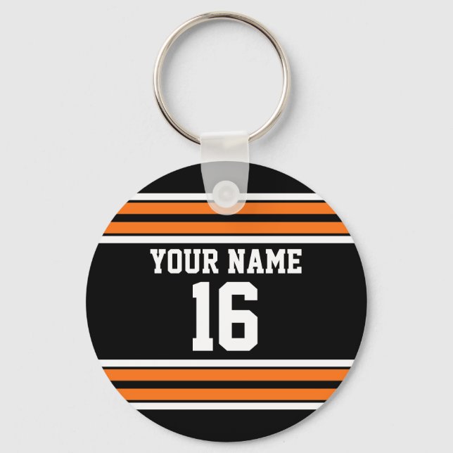 Black with Orange White Stripes Team Jersey Key Ring (Front)