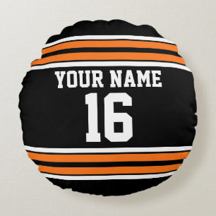 Black with Orange White Stripes Team Jersey Round Cushion