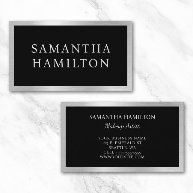 Black with Pale Silver Grey Gradient Glam Border Business Card (Black with Pale Silver Grey Gradient Glam Border Business Card)