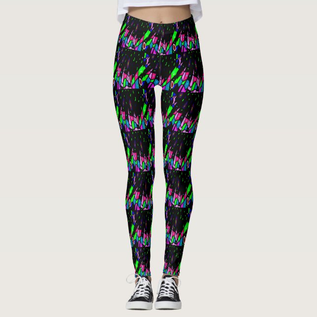 Black with patterns in pink and green leggings (Front)