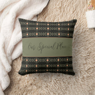 Black With Peach And Green Pattern Cushion