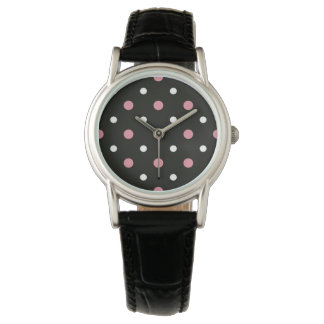 Black with pink and white dots watch