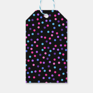 BLACK WITH PINK BLUE PURPLE POLKA DOTS GIFT TAGS