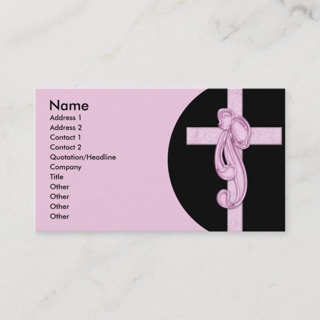 Black with Pink Cross & Bow Business Cards (Front)