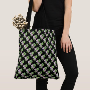 black with Pink flowers and leafs floral Tote Bag