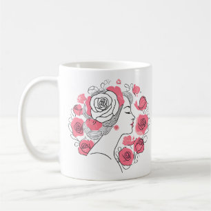 Black with pink flowers woman coffee tea mug