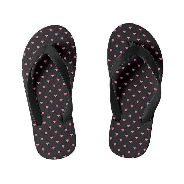 black with pink hearts kid's jandals (Footbed)