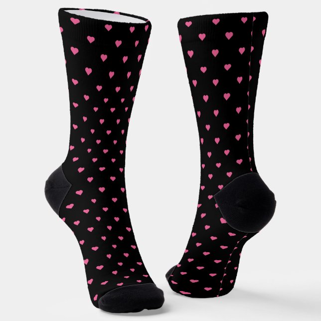 black with pink hearts socks (Angled)