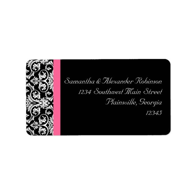Black with Pink Passion Damask Label (Front)