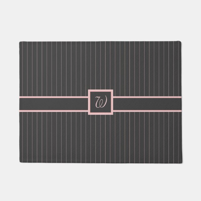 Black with Pink Pinstripes Doormat (Front)