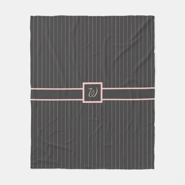 Black with Pink Pinstripes Fleece Blanket (Front)