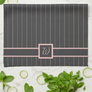Black with Pink Pinstripes Kitchen Towel