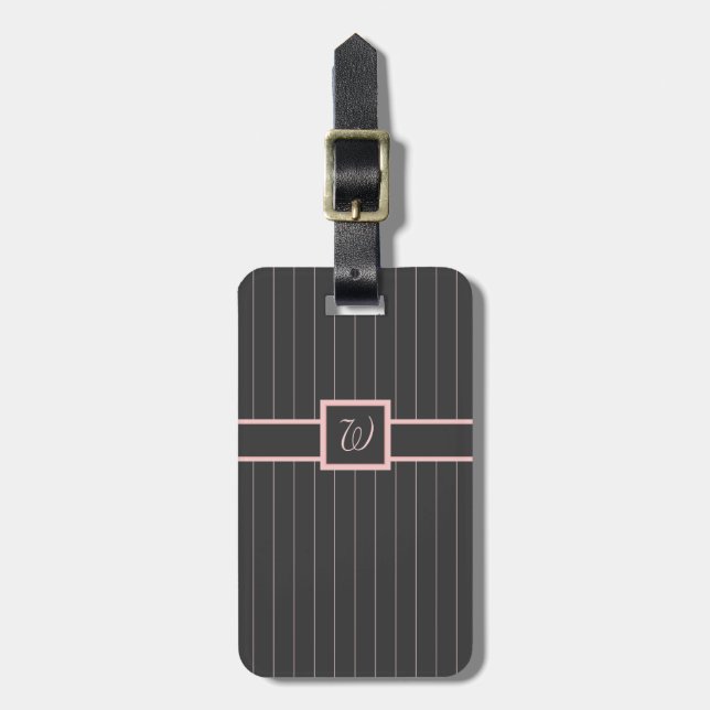 Black with Pink Pinstripes Luggage Tag (Front Vertical)
