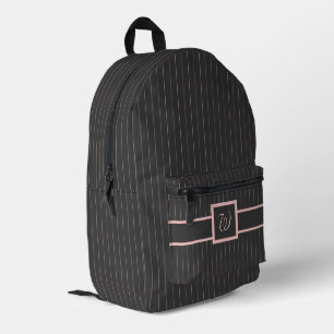 Black with Pink Pinstripes Printed Backpack