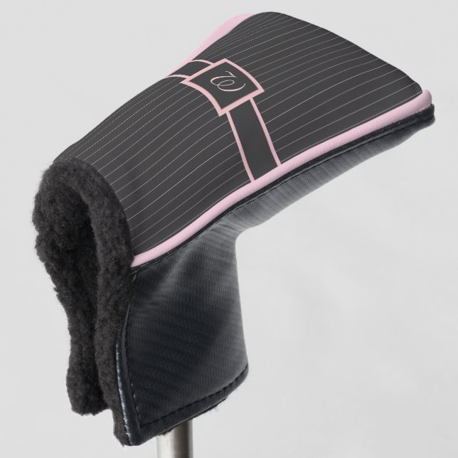 Black with Pink Pinstripes Putter Cover (3/4 Front)