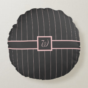 Black with Pink Pinstripes Round Pillow