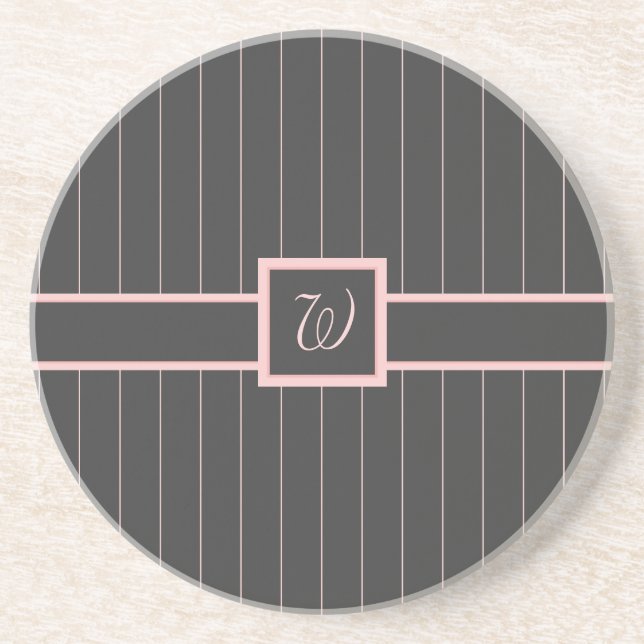 Black with Pink Pinstripes Sandstone Coaster (Front)
