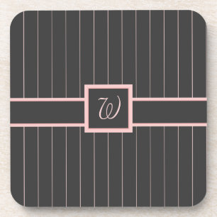 Black with Pink Pinstripes Square Coaster