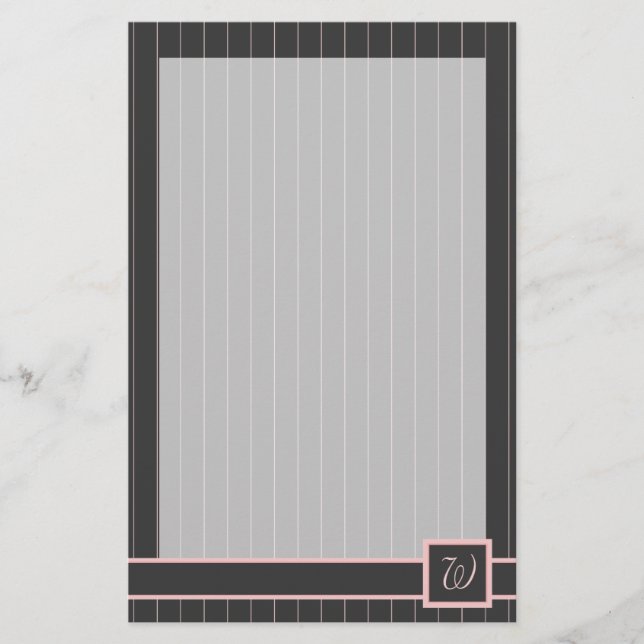 Black with Pink Pinstripes Stationery (Front)