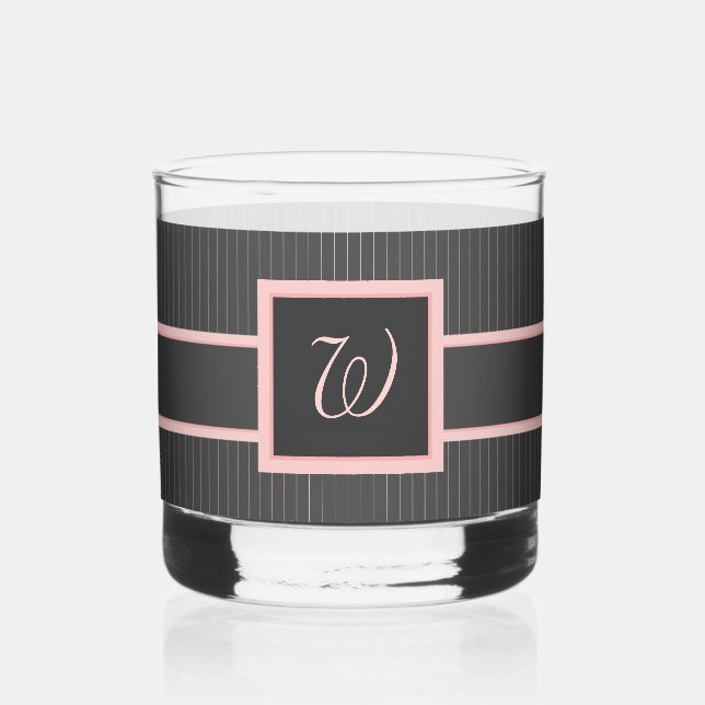 Black with Pink Pinstripes Whiskey Glass (Front)